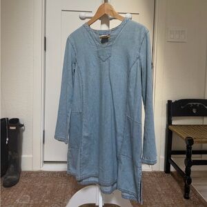 CMC Color Me Cotton Denim Vintage Tunic Dress - Long Sleeve - Blue - Size M